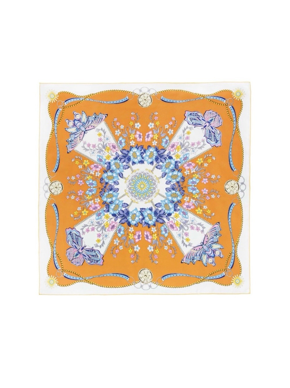 NEW Carolina Lemke Mulberry Silk Floral Butterfly Scarf in Orange Blue - Picture 7 of 7